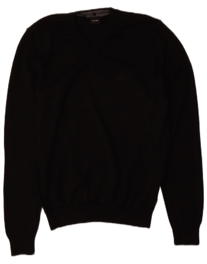 HUGO BOSS Homme Pull col en V Petit Noir Laine