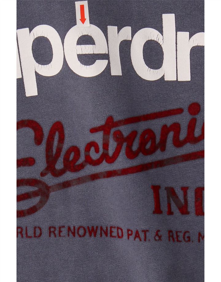 SUPERDRY Pull à capuche graphique pour femme UK 16 Large Bleu marine Colourblock