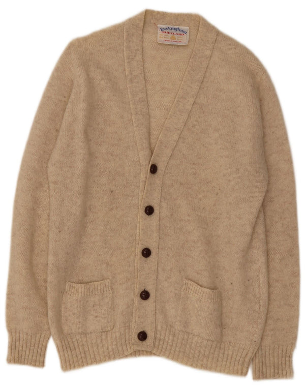 vintage Homme Cardigan Pull XL Beige Laine