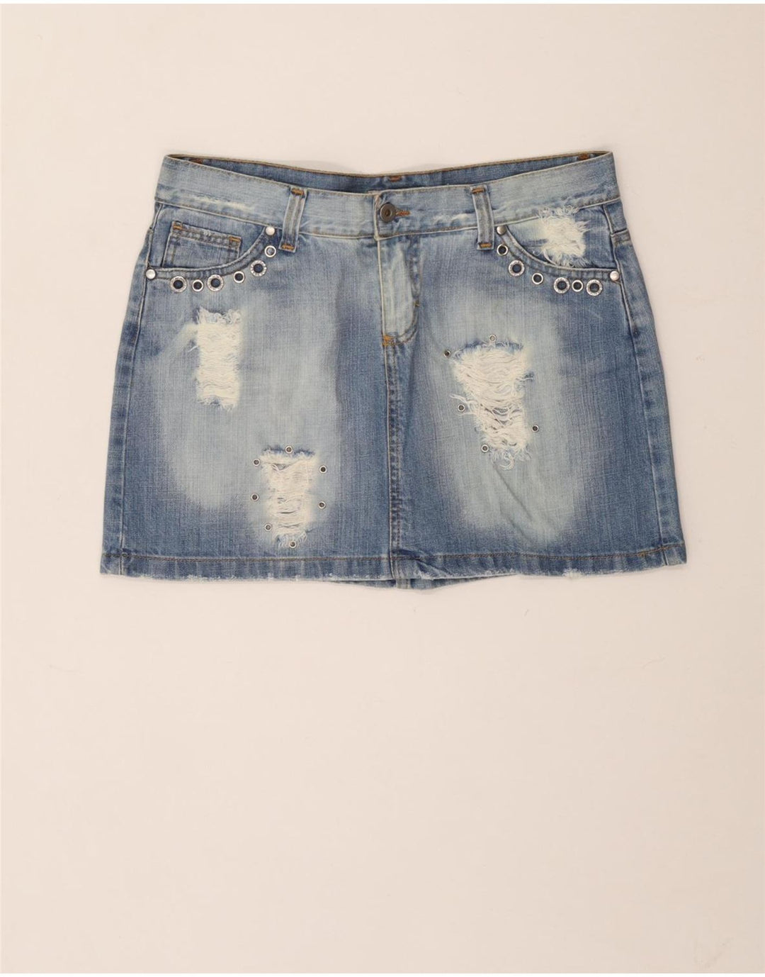 Germano Zama Mini jupe en jean vieilli pour femme en coton bleu moyen W30