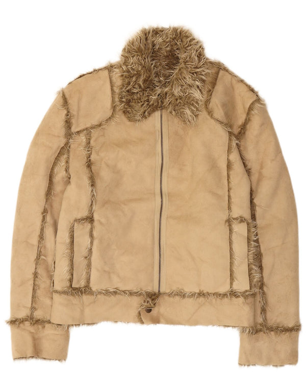 Zara Veste Sherpa Femme UK 16 Grand Acrylique Beige