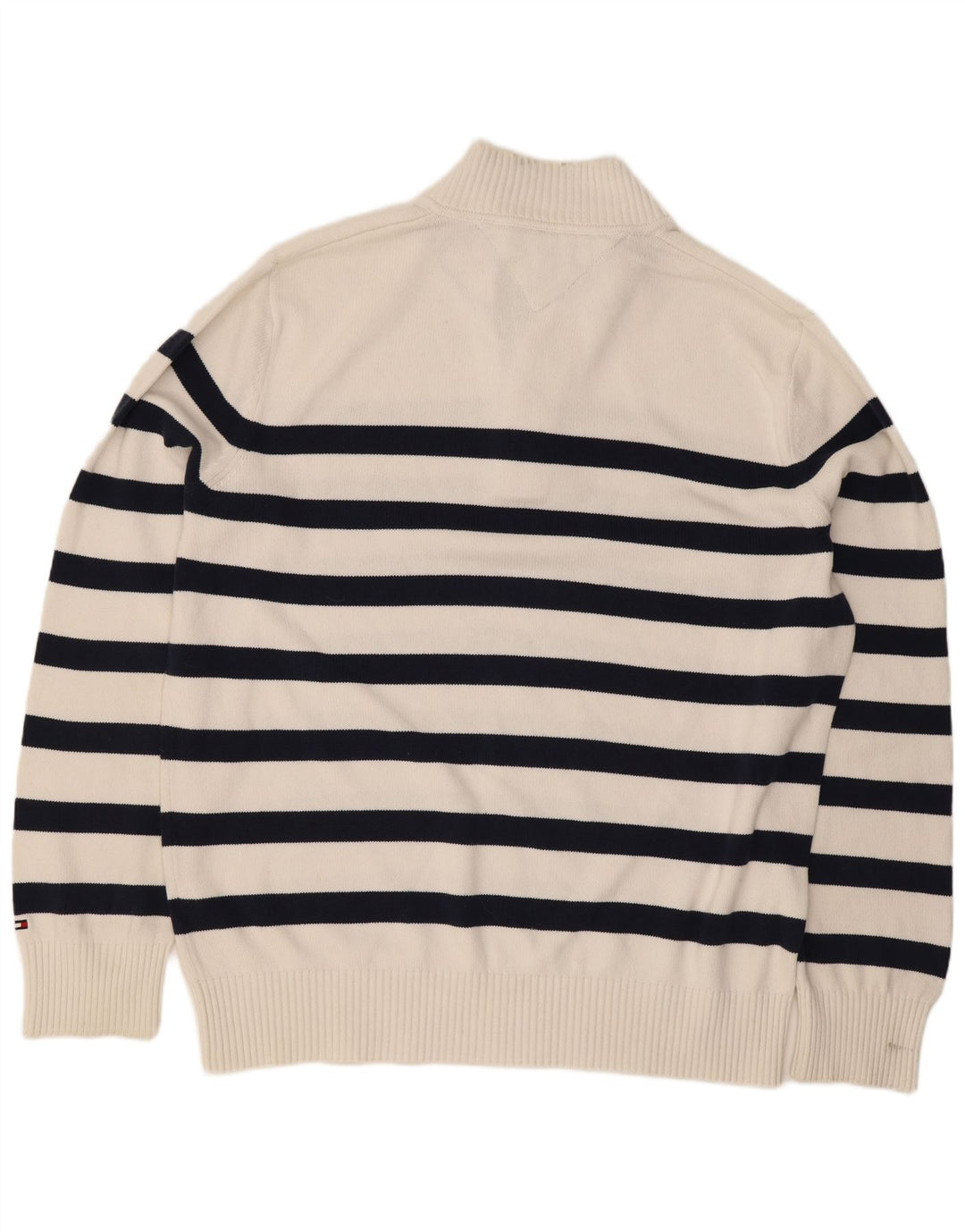 Tommy Hilfiger Pull à col boutonné pour homme Large rayé blanc