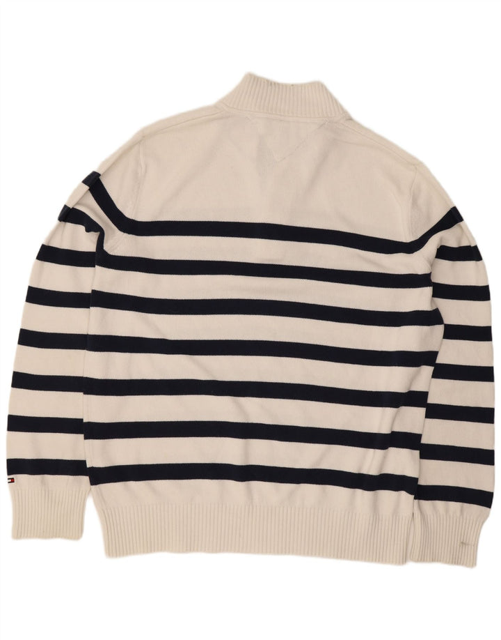 Tommy Hilfiger Pull à col boutonné pour homme Large rayé blanc
