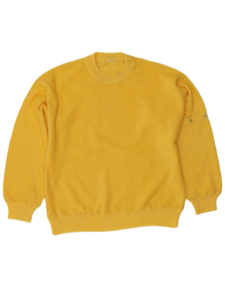 vintage Mens Crew Neck Jumper Pull Petit Jaune