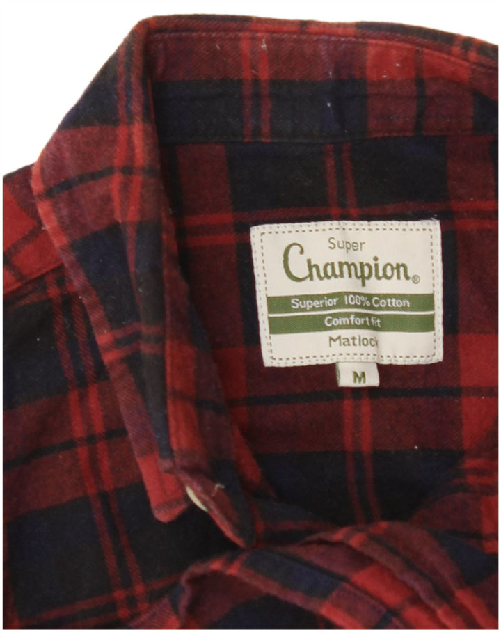 VINTAGE Chemise en flanelle coupe confort pour homme en coton à carreaux bordeaux moyen