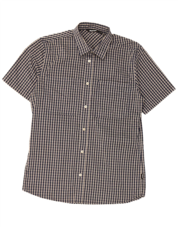 Rohan Chemise à manches courtes pour homme Petit tissu vichy bleu marine en polyester