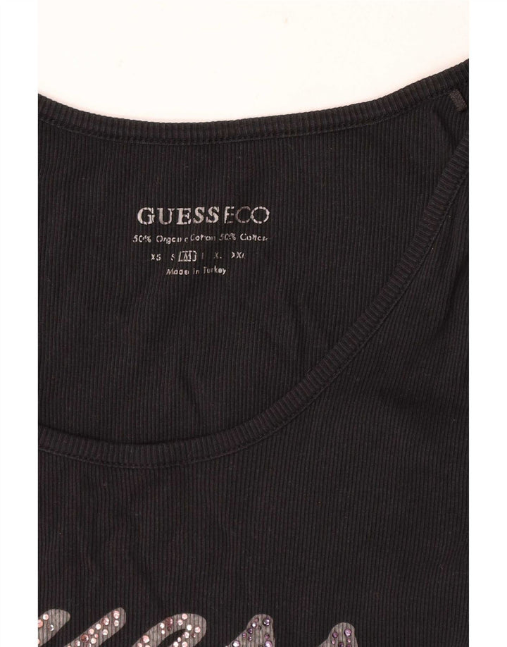 Guess Débardeur Graphique Femme UK 12 Coton Noir Moyen