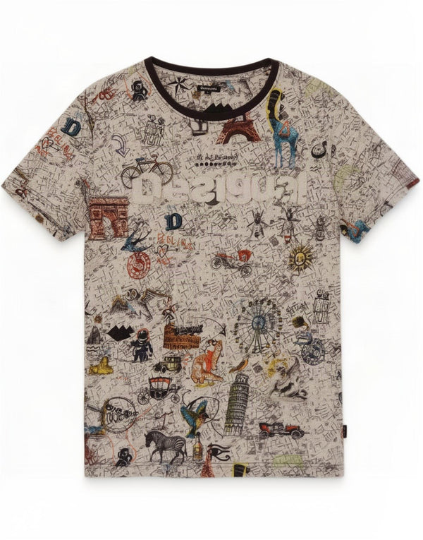 Desigual T-Shirt Graphique Haut Large Coton Multicolore Homme