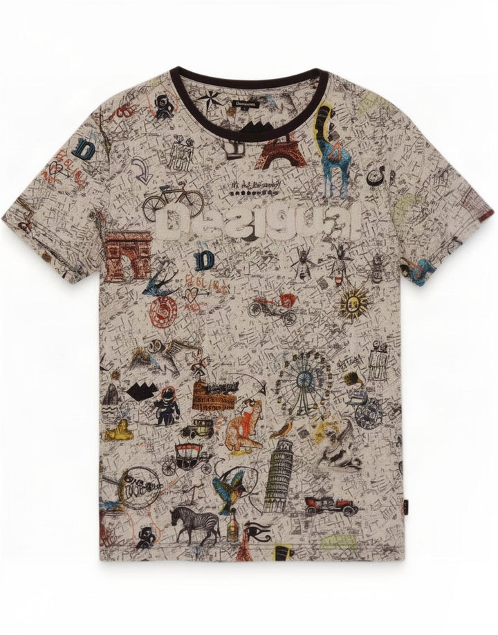 Desigual T-Shirt Graphique Haut Large Coton Multicolore Homme