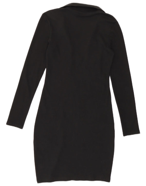 Zara Robe fourreau à manches longues pour femme UK 12 en coton noir moyen