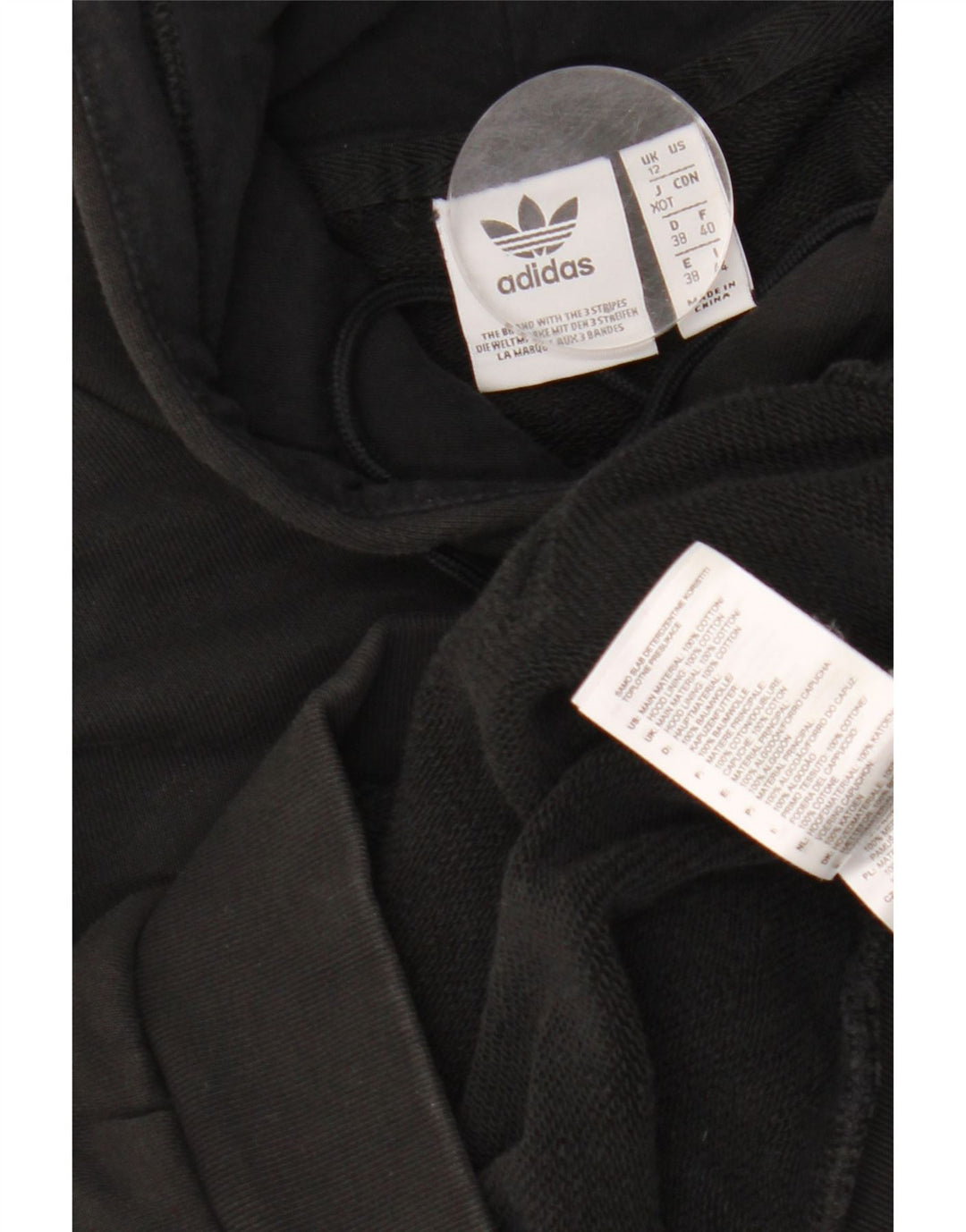 ADIDAS Pull à capuche surdimensionné graphique pour femme UK 12 en coton noir moyen