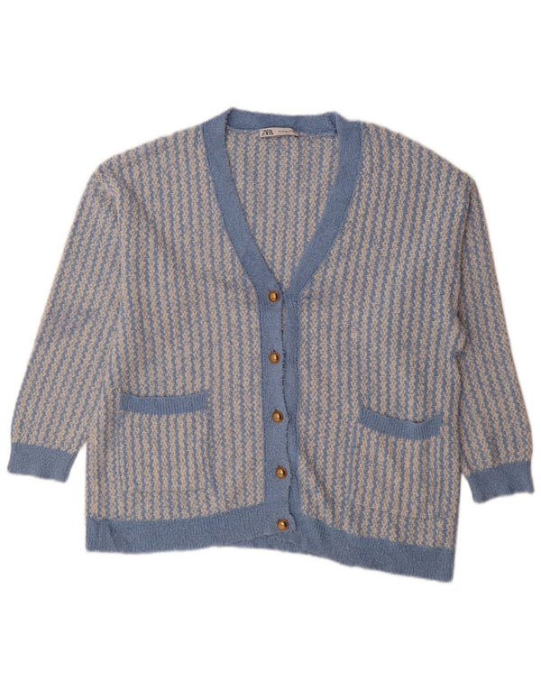 Zara Cardigan surdimensionné pour femme UK 14 en coton géométrique bleu moyen