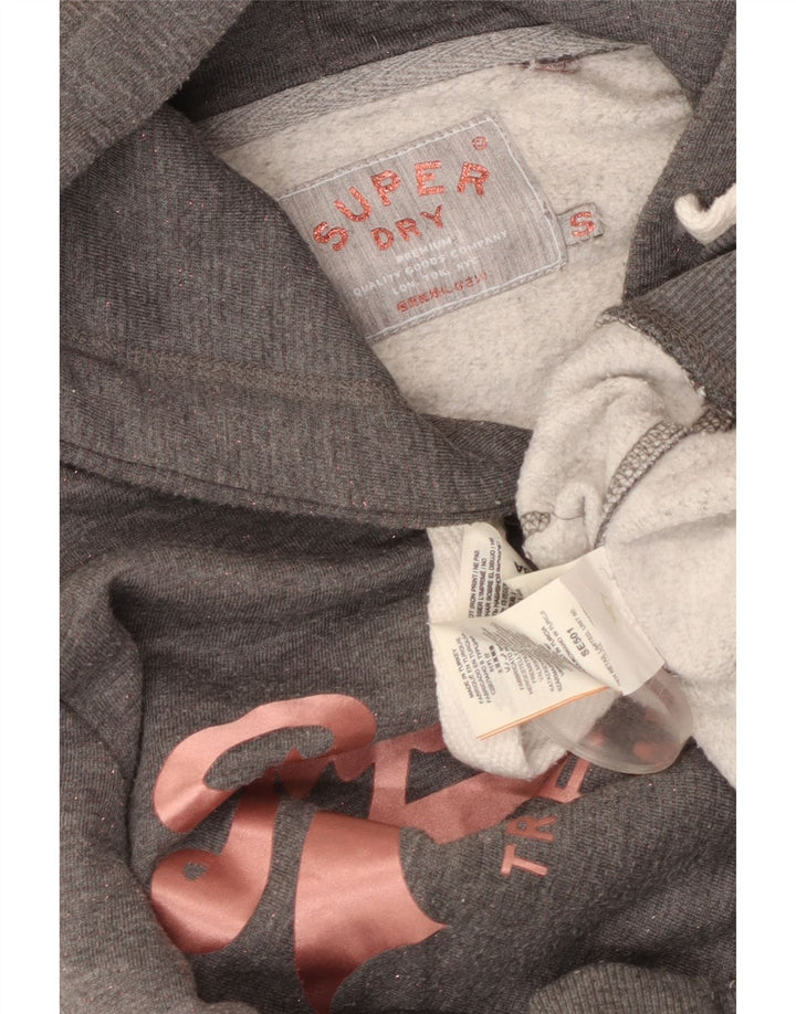 SUPERDRY Pull à capuche graphique pour femme UK 10 Petit Gris Polyester