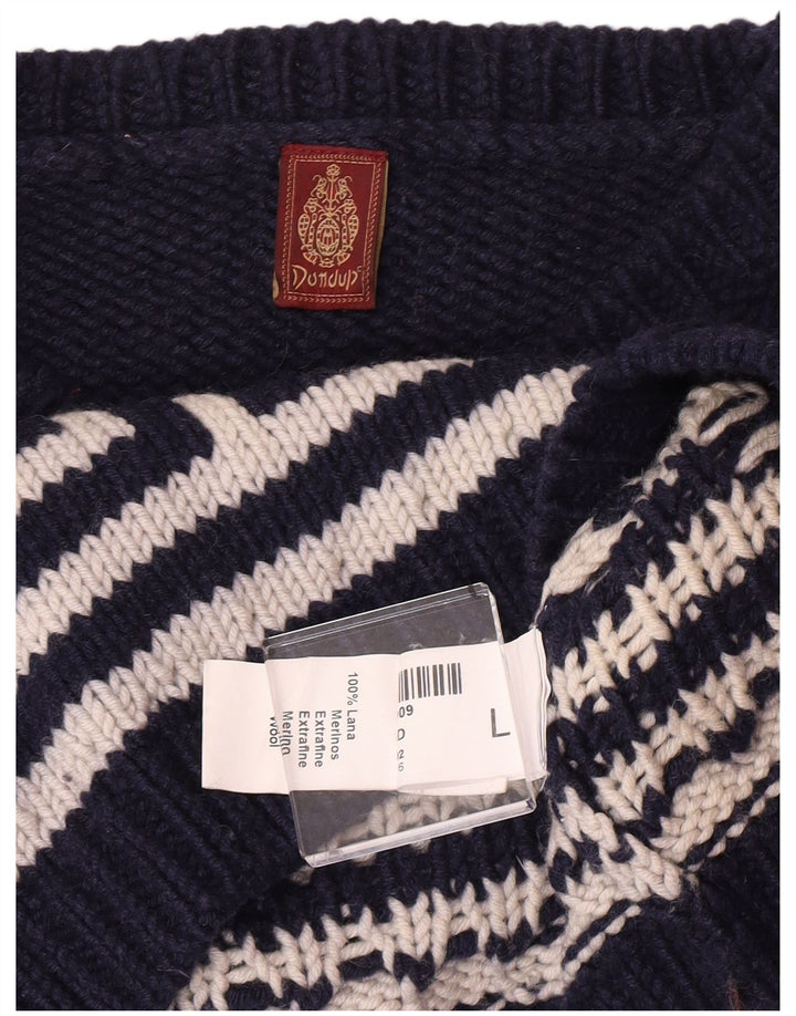 Dondup Pull à col rond pour homme en laine géométrique bleu marine