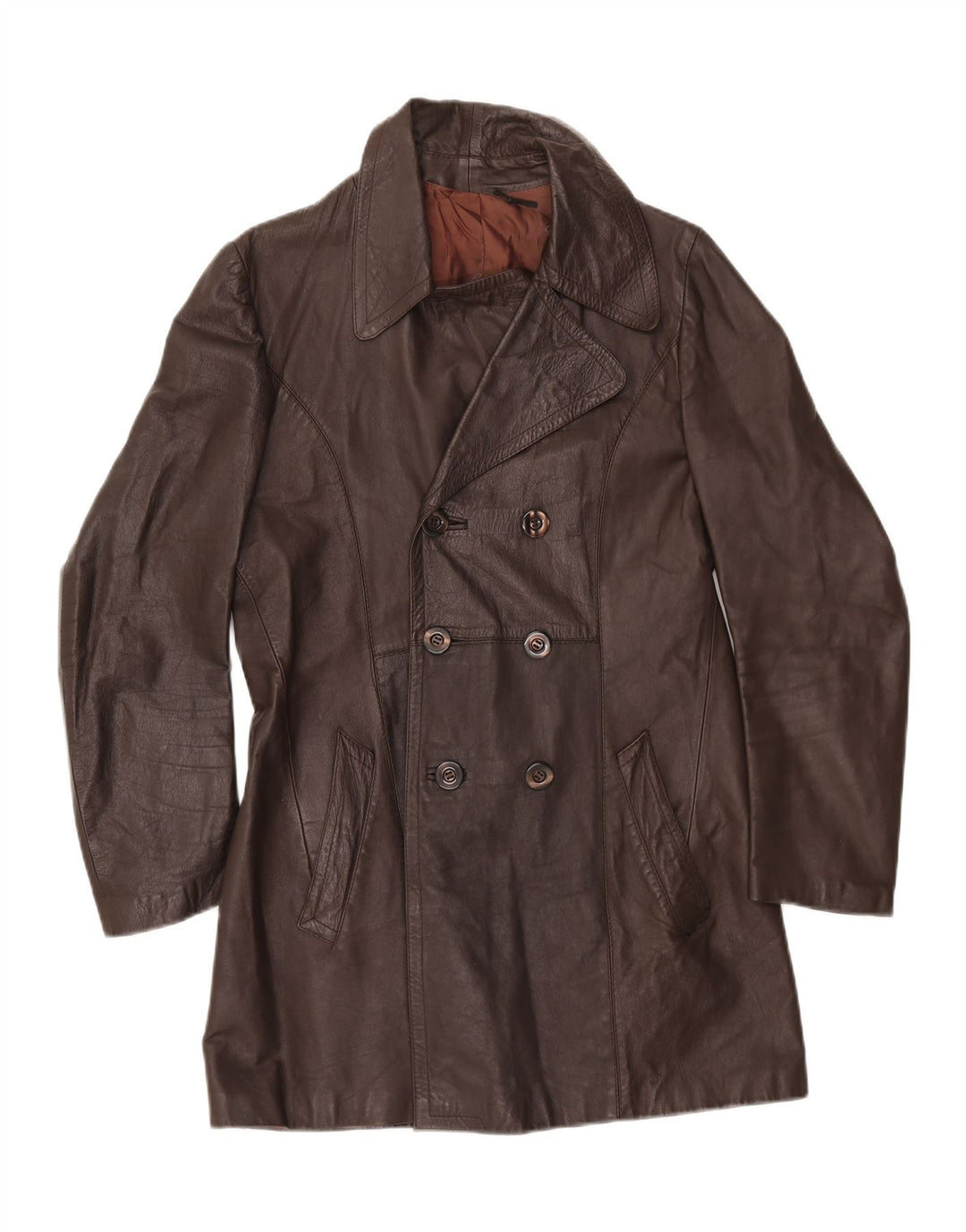 VINTAGE Manteau en Cuir Femme IT 50 XL Marron