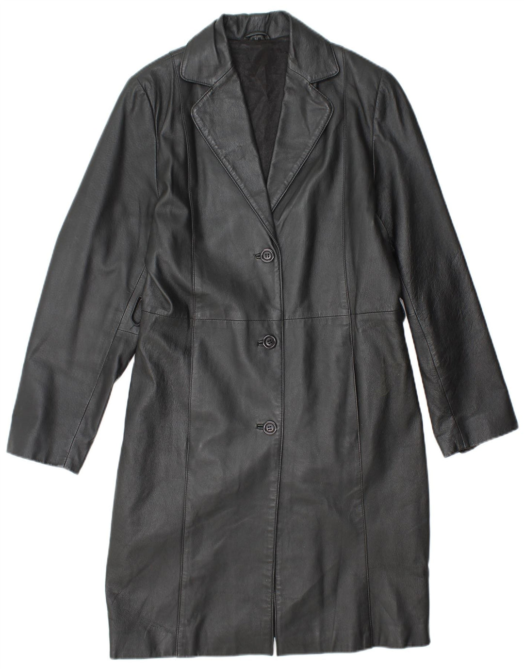 VINTAGE Manteau en cuir femme UK 14 Cuir noir moyen