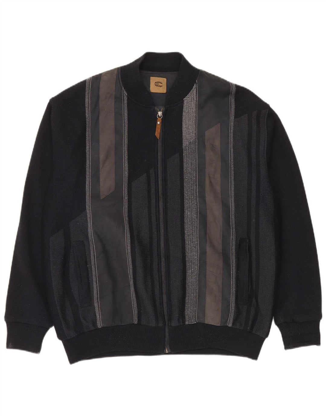 vintage Mens Knit Bomber Jacket IT 56 2XL Noir Colourblock Laine