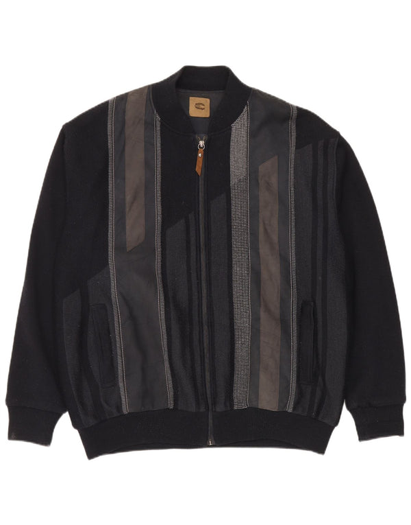 vintage Mens Knit Bomber Jacket IT 56 2XL Noir Colourblock Laine