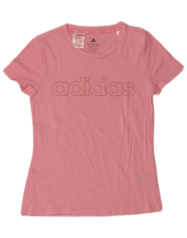 Adidas Girls Graphic T-Shirt Top 13-14 Years Pink Cotton
