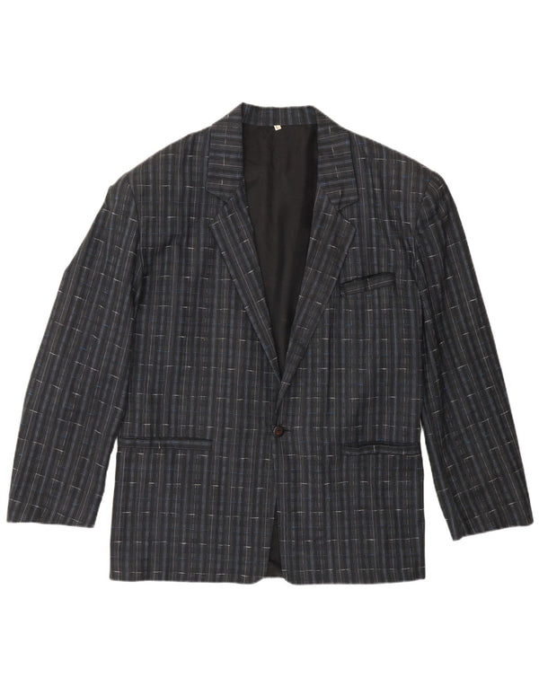 vintage Homme 1 Bouton Blazer Veste UK 40 Grand Bleu Marine Check Polyester