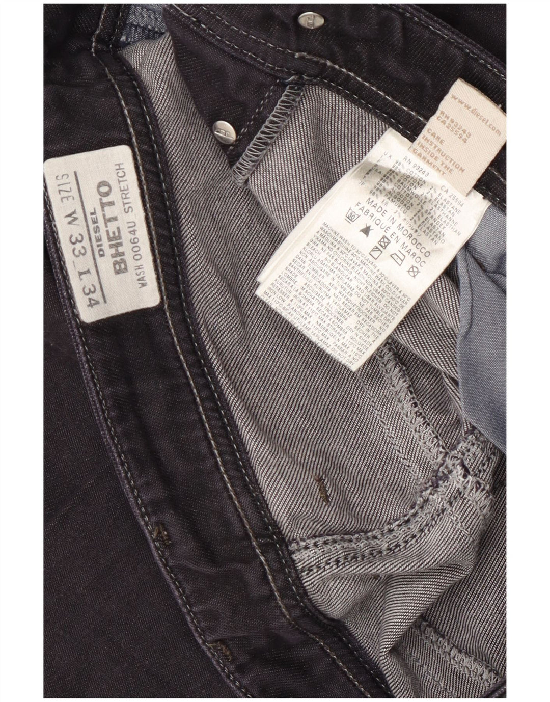 Diesel Jean Droit Bhetto Stretch Homme W33 L34 Coton Noir