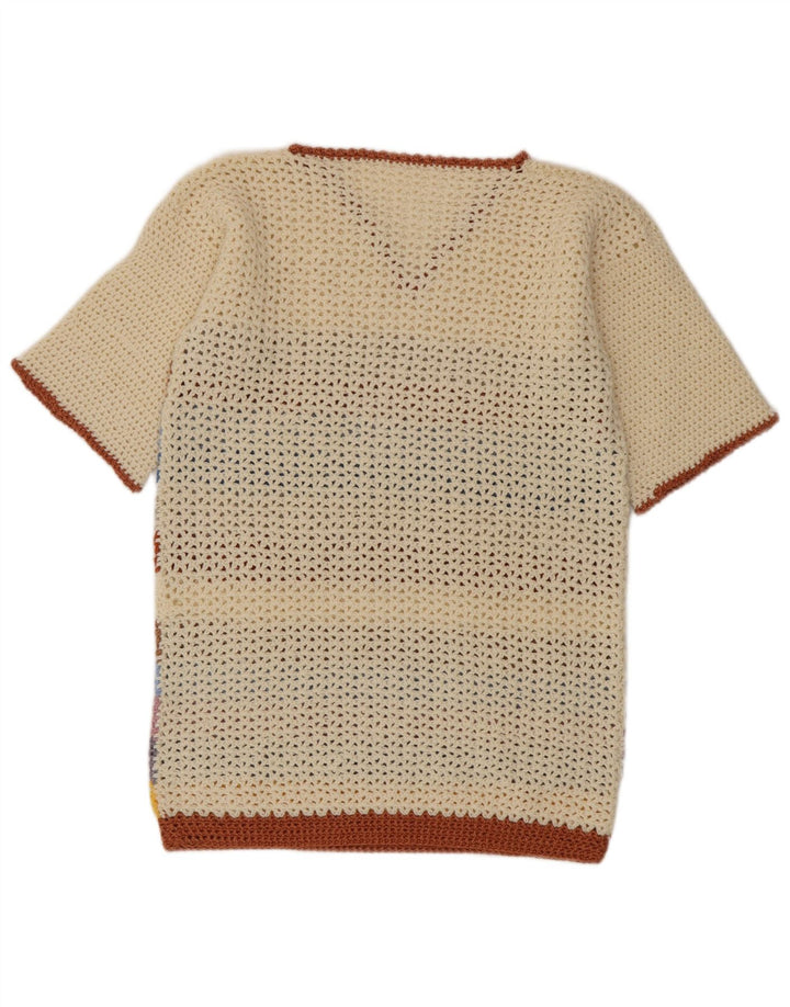 vintage Femme V-Col Jumper Pull UK 14 Moyen Multicolore Rayé