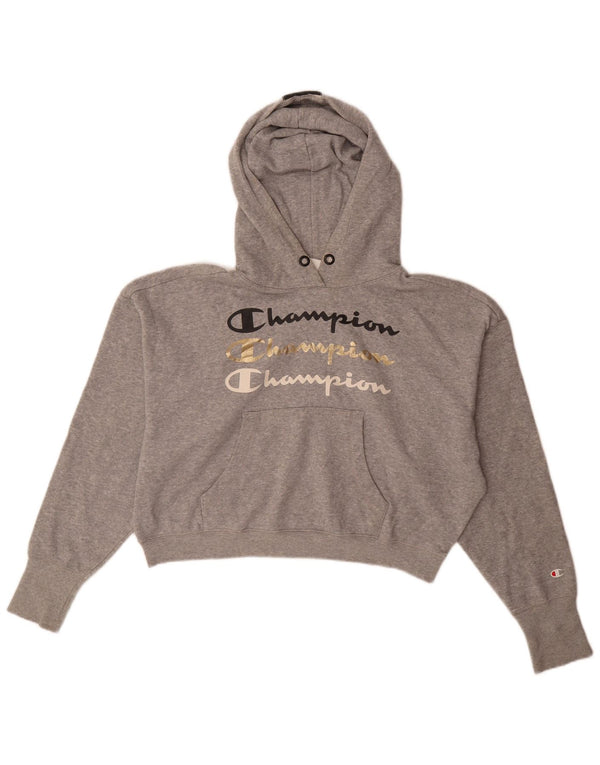 Champion Pull à capuche surdimensionné pour femme Crop Graphic UK 16 Large Gris