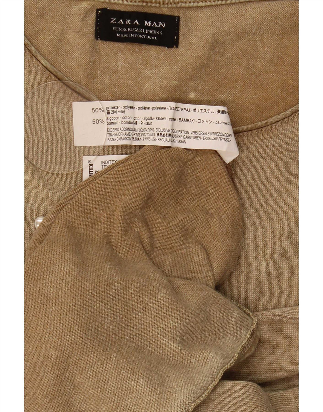 Zara T-Shirt Homme Top XL Beige Moucheté Polyester