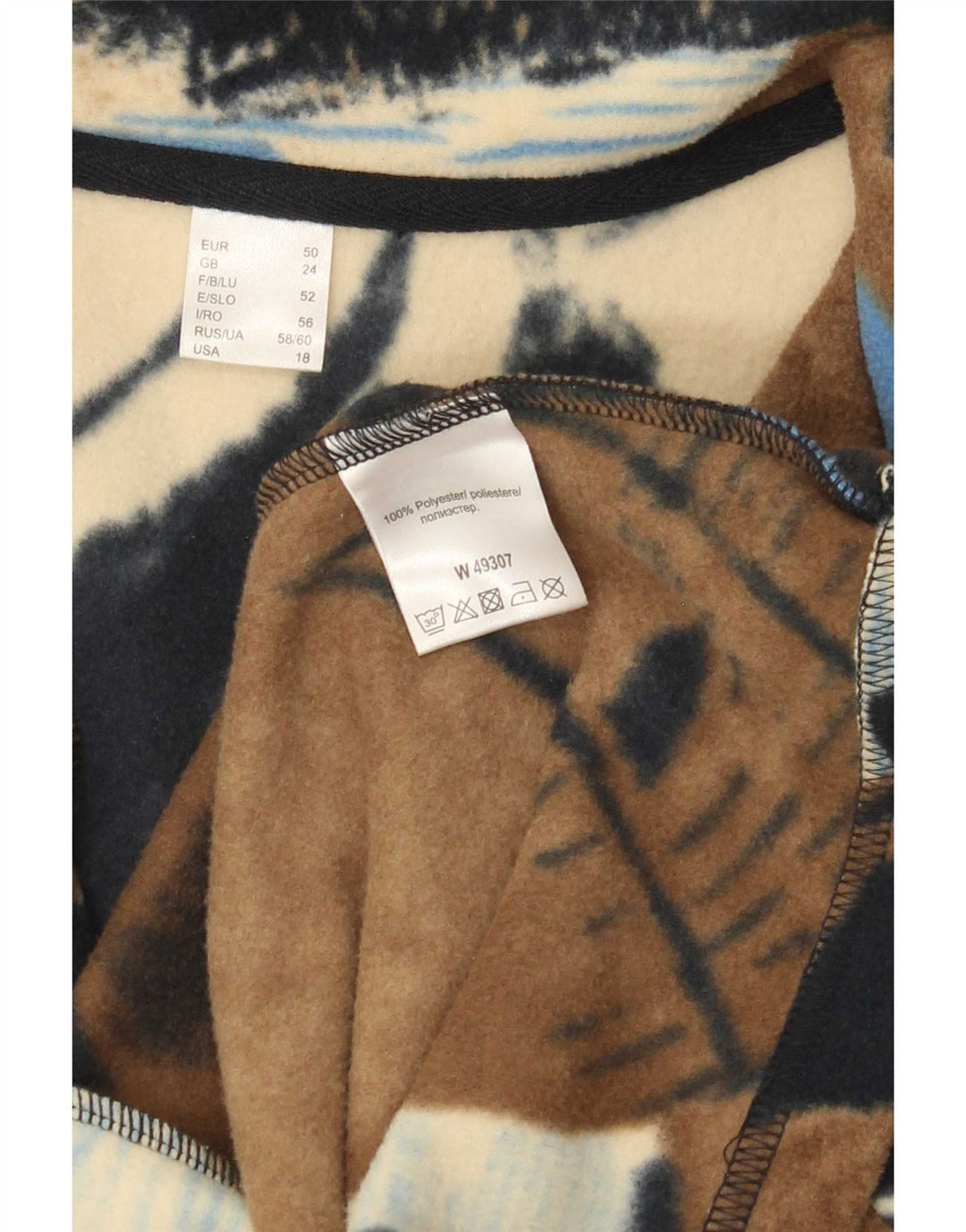 vintage Femme Motif Abstrait Veste Polaire UK 24 4XL Marron Colourblock