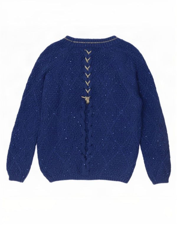vintage Femmes Bateau Cou Jumper Pull UK 16 Grand Bleu