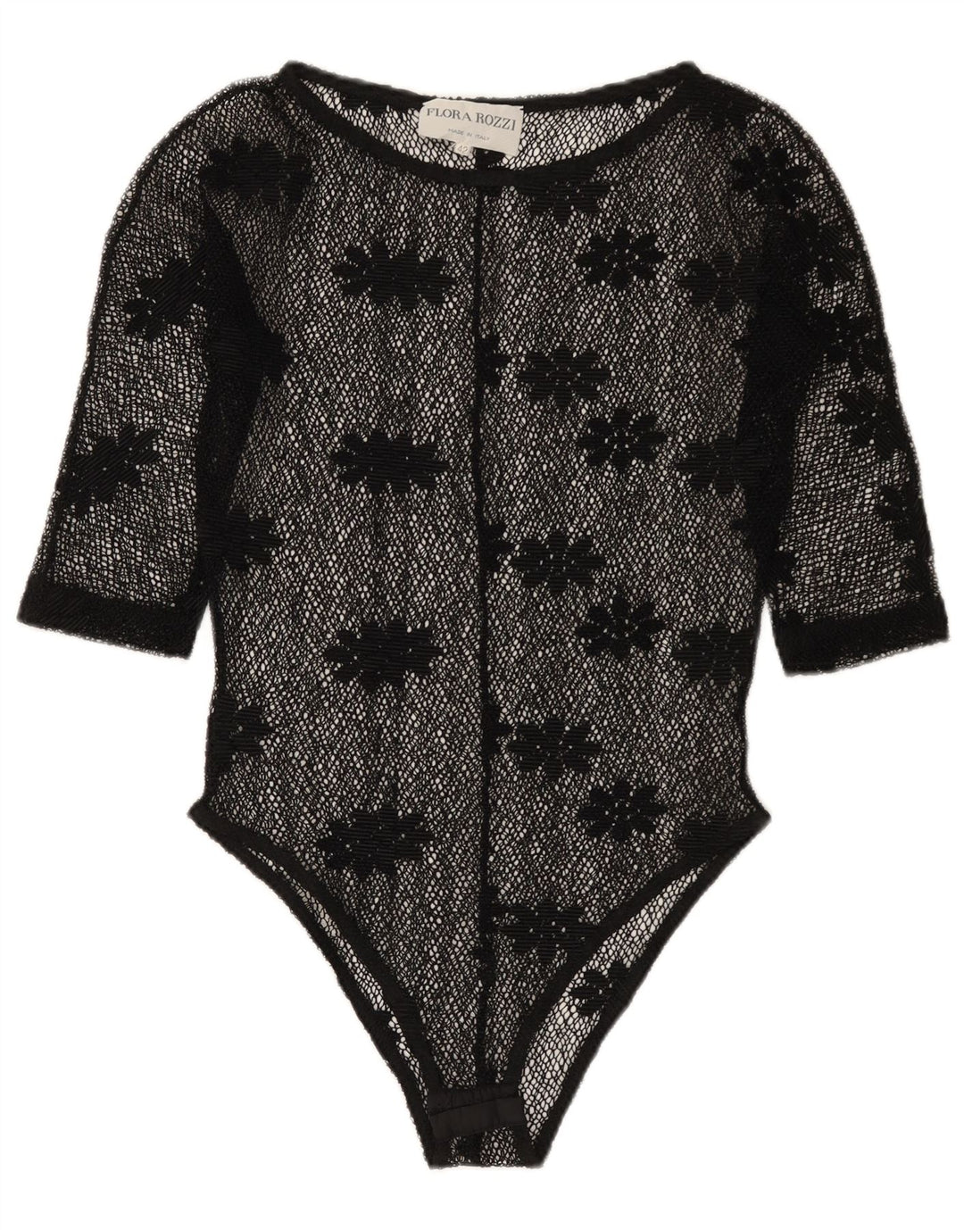 vintage Femmes Voir à travers la dentelle Body IT 42 Moyen Noir Floral