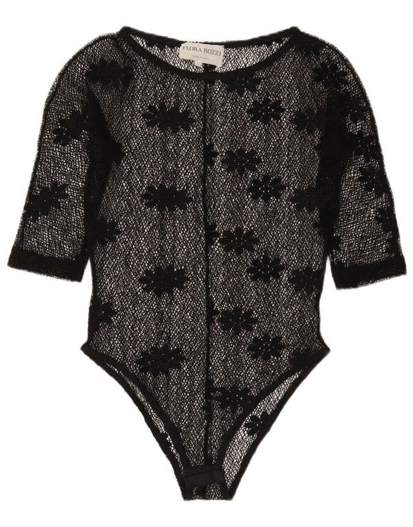 vintage Femmes Voir à travers la dentelle Body IT 42 Moyen Noir Floral