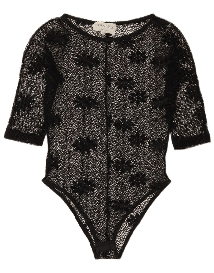 vintage Femmes Voir à travers la dentelle Body IT 42 Moyen Noir Floral