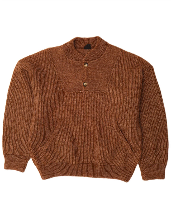 Ivy Oxford Pull à col boutonné pour homme en laine marron Taille L