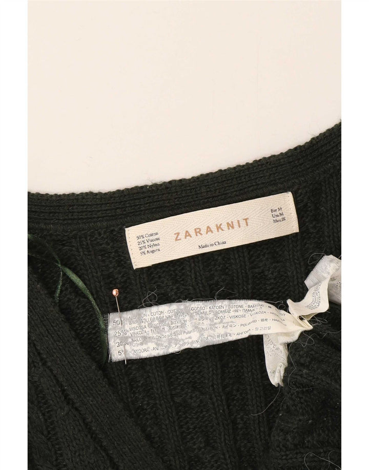 Zara Cardigan Femme Pull UK 12 Coton Vert Moyen