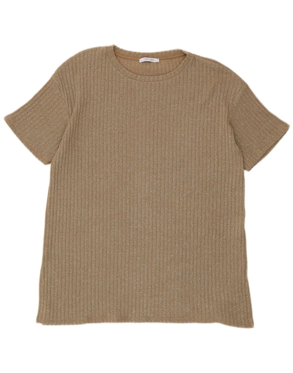 Zara Womens Trafaluc T-Shirt Top UK 16 Large Marron Moucheté Polyester