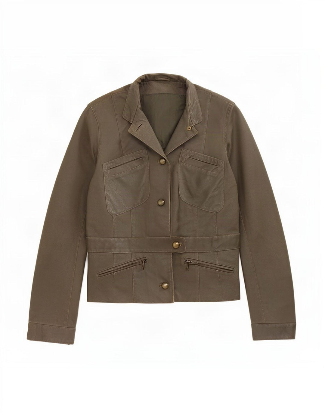 veste en cuir femme vintage IT 44 Kaki moyen