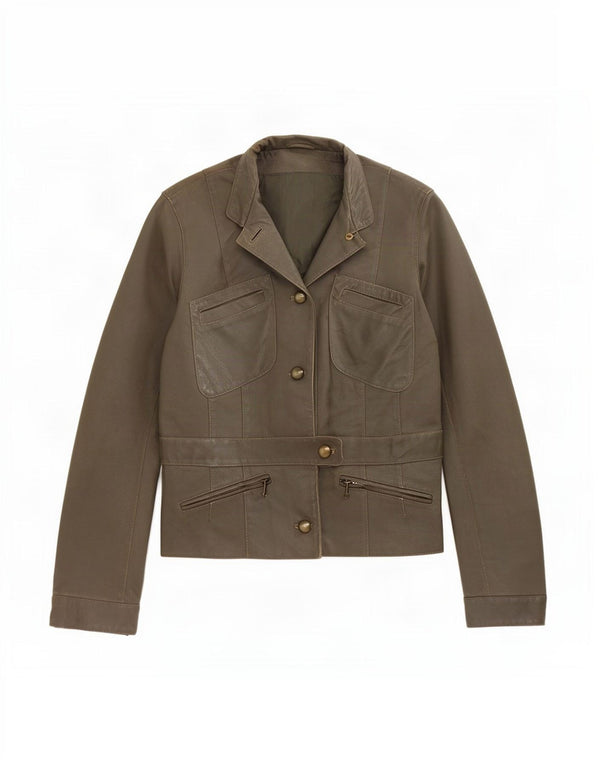 veste en cuir femme vintage IT 44 Kaki moyen