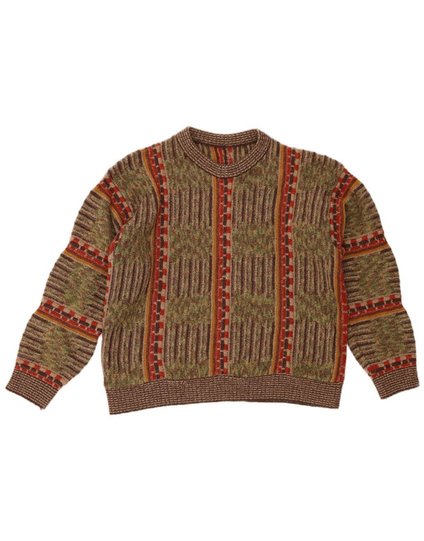 vintage Womens Crew Neck Jumper Sweater UK 16 Grand Kaki Rayé