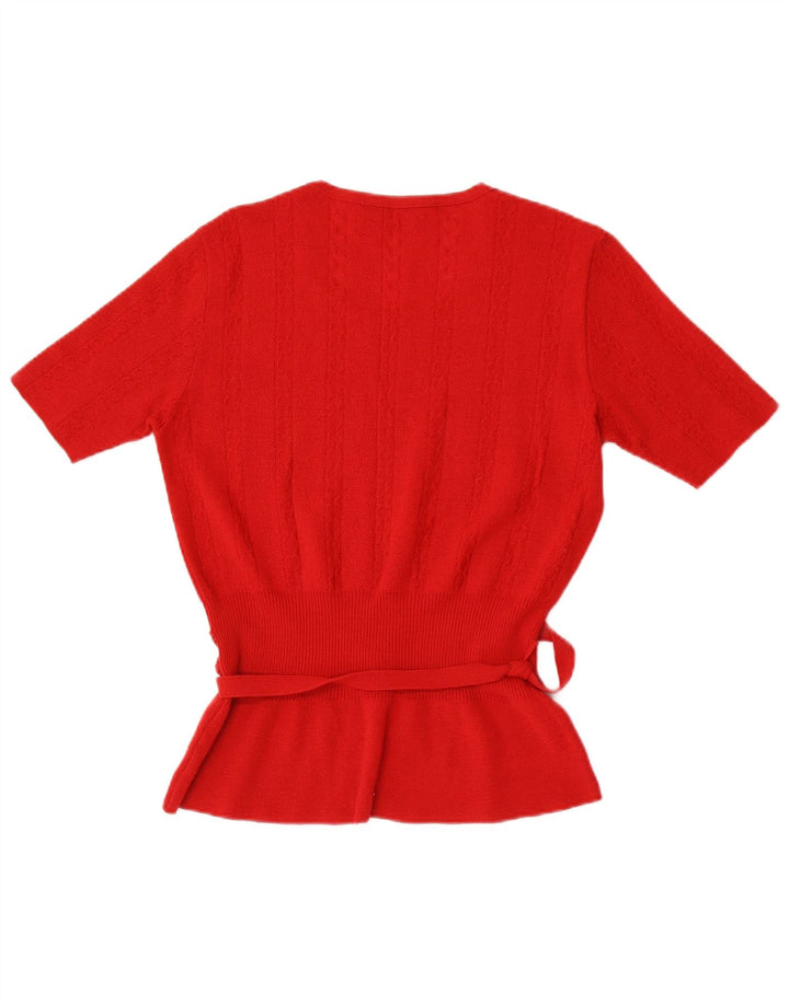 Lebole Pull à manches courtes et col rond pour femme UK 14 Laine rouge moyen