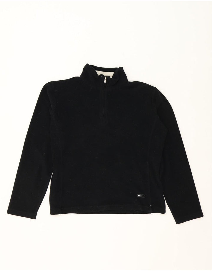 CHAMPION Womens Crop Zip Neck Fleece Jumper UK 14 Medium Black Polyester Vintage Champion and Second-Hand Champion from Messina Hembry 