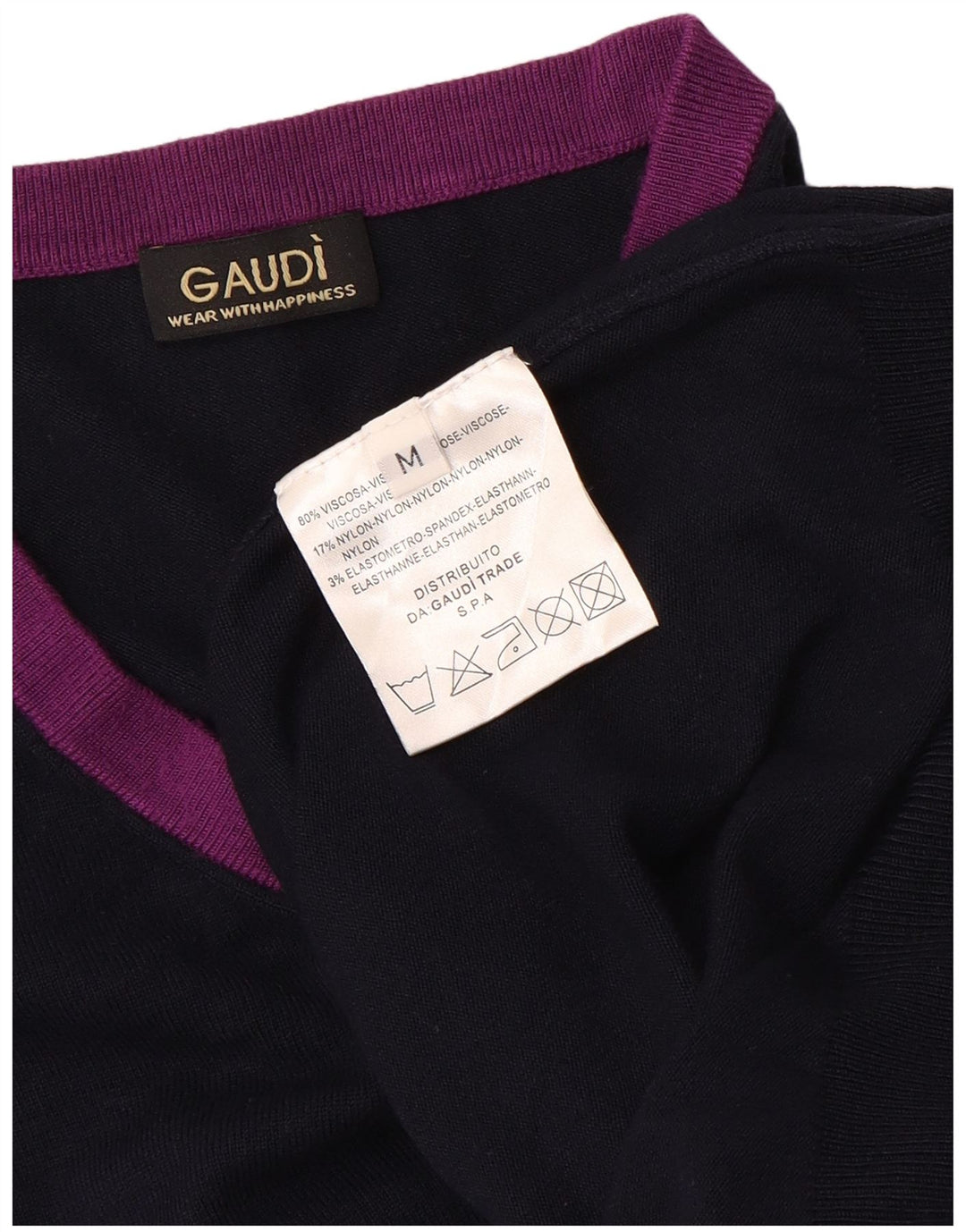 GAUDI Pull col V pour femme UK 14 Bleu marine moyen Colourblock