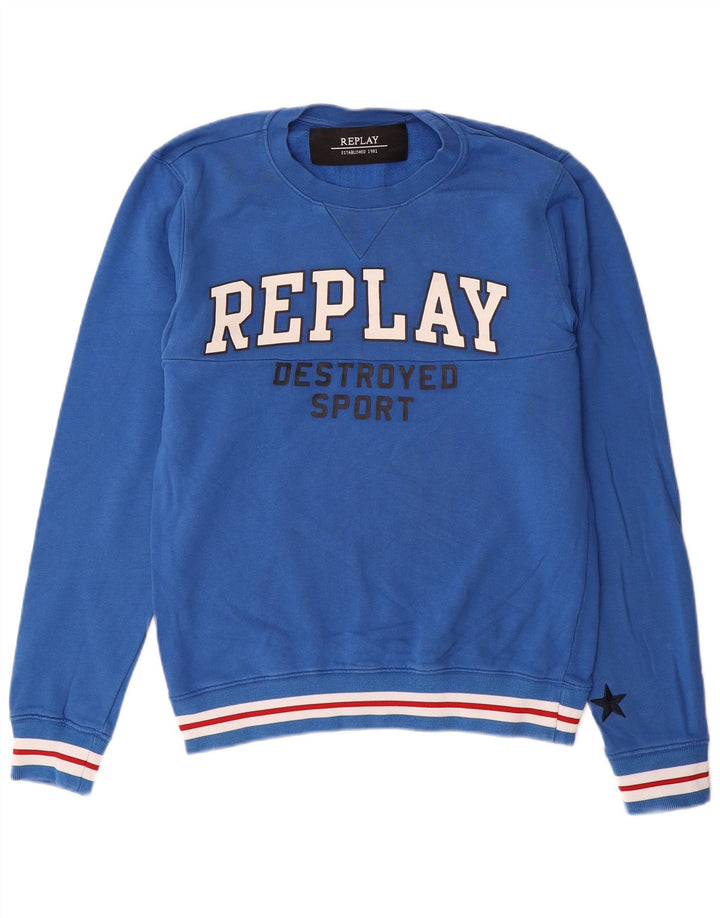 Replay Sweat-Shirt Graphique Homme Bleu Moyen Coton