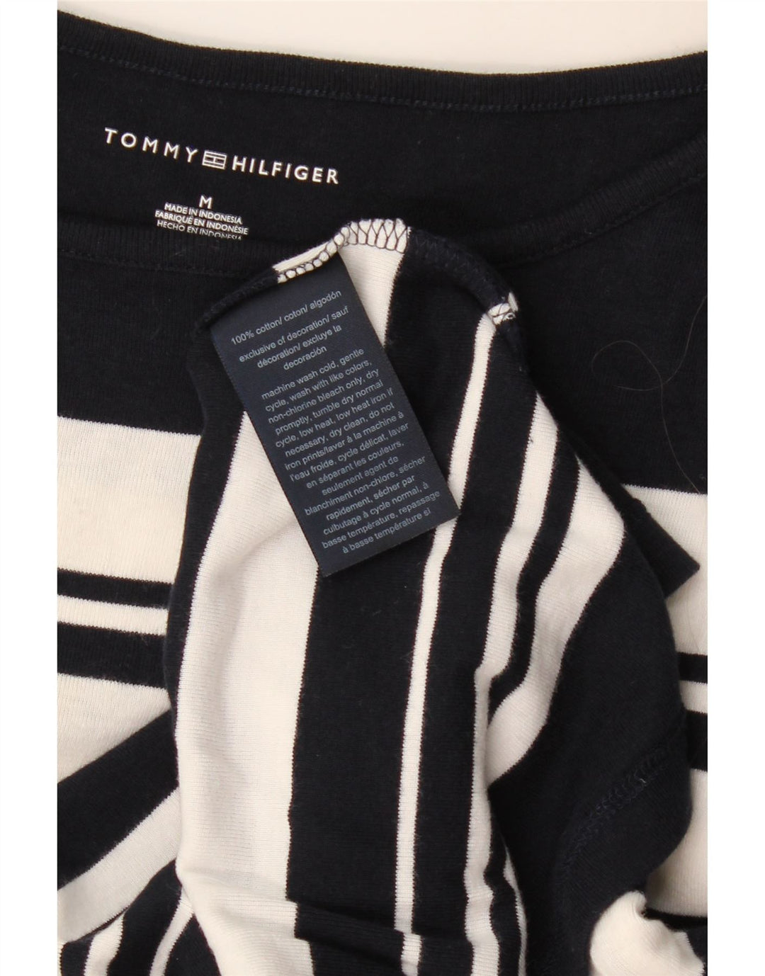 Tommy Hilfiger T-Shirt Femme Top UK 12 Coton Rayé Noir Moyen