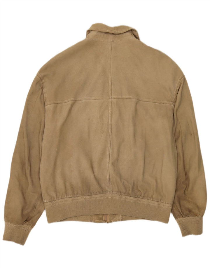 vintage Mens Suede Bomber Jacket UK 38 Beige Moyen
