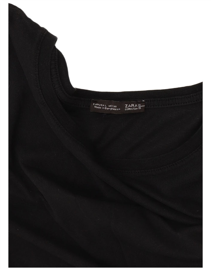 Zara T-Shirt Femme Top UK 16 Large Noir