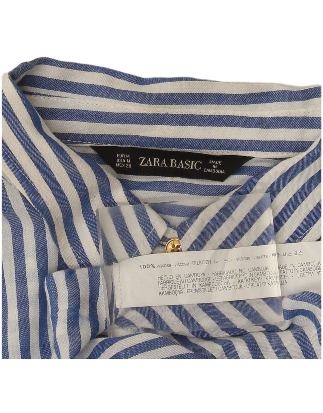 Zara Chemise Femme UK 14 Viscose À Fines Rayures Bleu Moyen