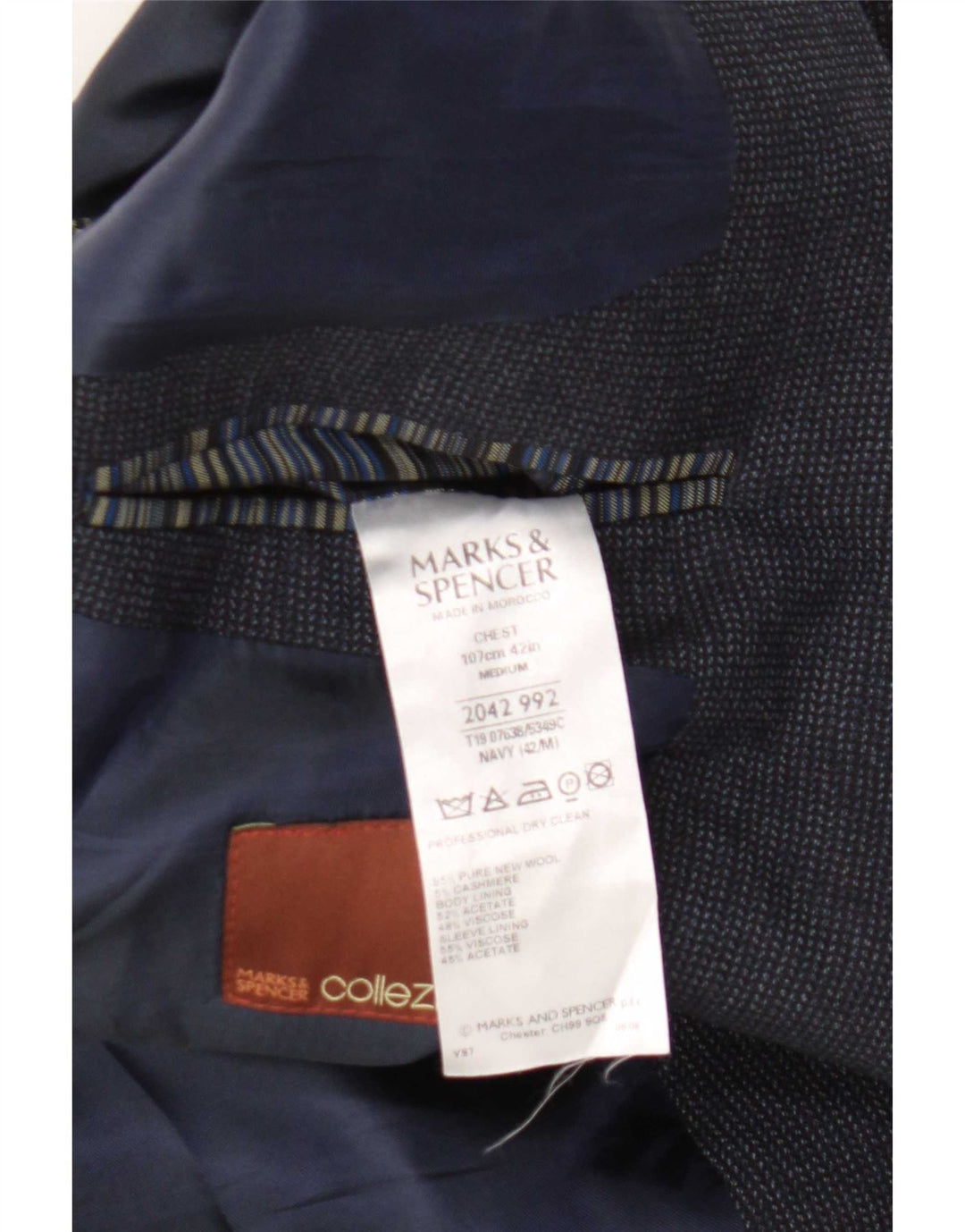 Marks & Spencer Veste blazer à 2 boutons pour homme UK 42 Grande laine vierge bleu marine