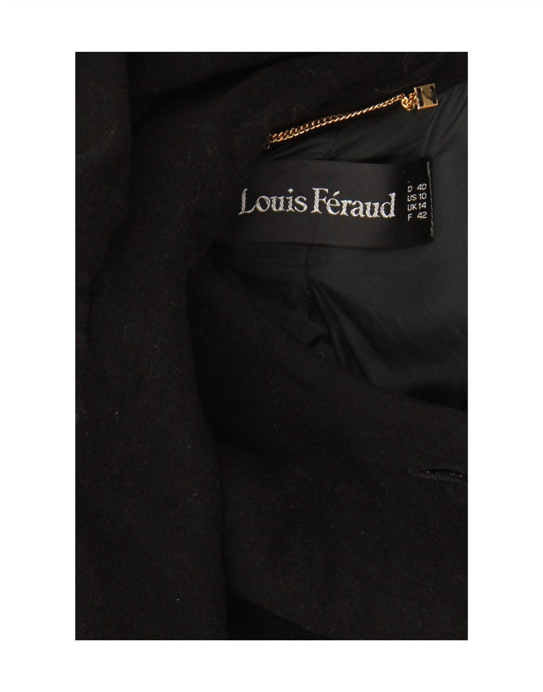 Louis Feraud Manteau Femme UK 14 Grand Noir Laine Vierge Classique