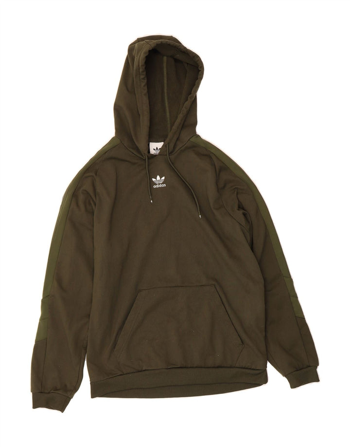 ADIDAS Mens Graphic Hoodie Jumper Medium Khaki Polyester Vintage Adidas and Second-Hand Adidas from Messina Hembry 